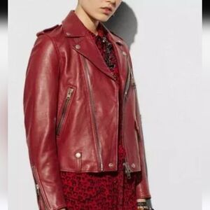 Vintage Coach  Lamb Leather Red  Biker Jacket  Sz 0